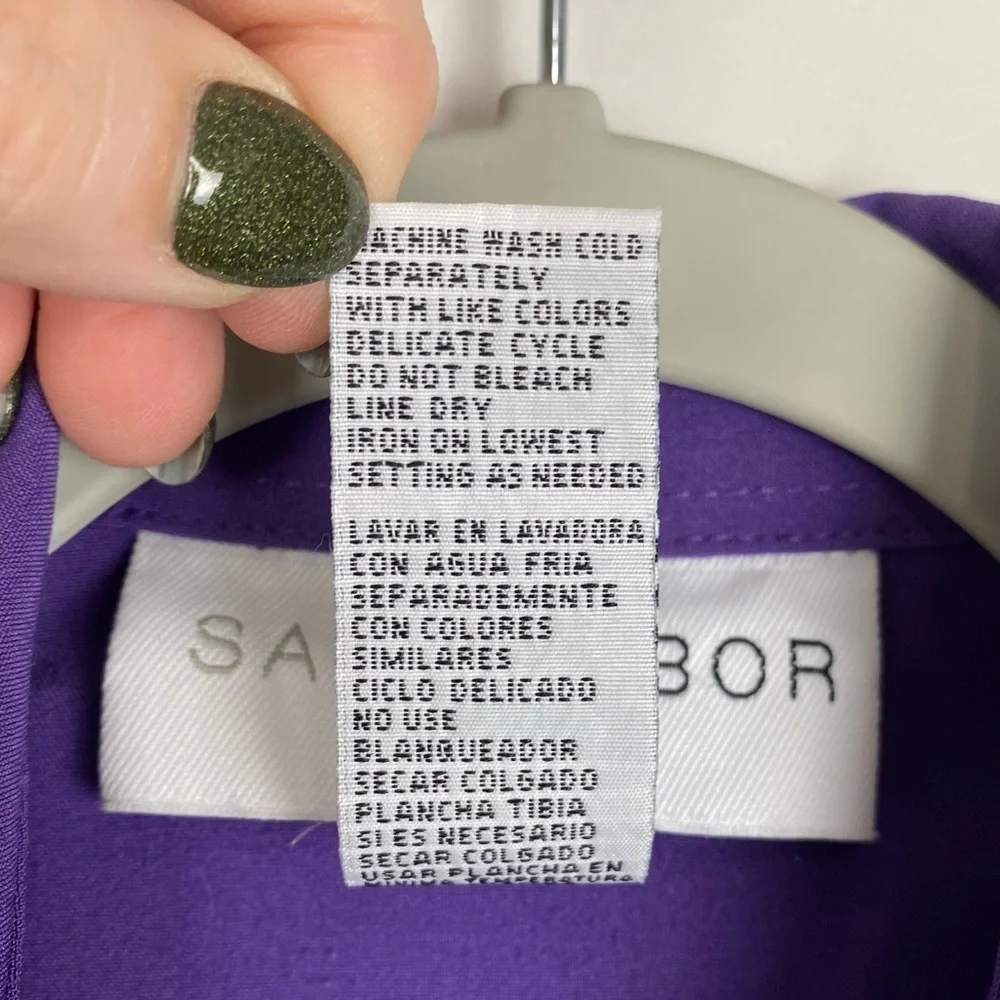 Sag Harbor Purple 3/4 Roll‎ Tab Sleeve Button Down Blouse Women's 8